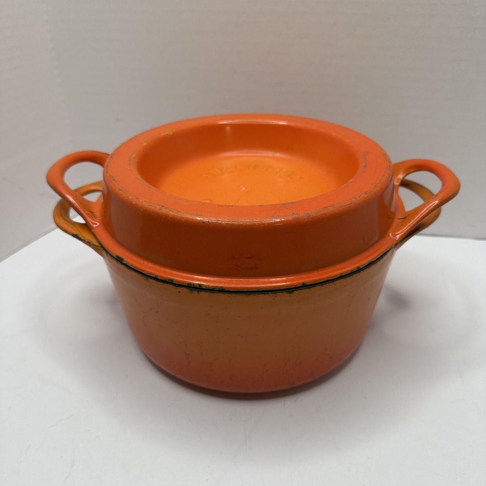 Vintage Cousances Le Creuset Flame Doufeu 20 Cast Iron Dutch Oven France Orange